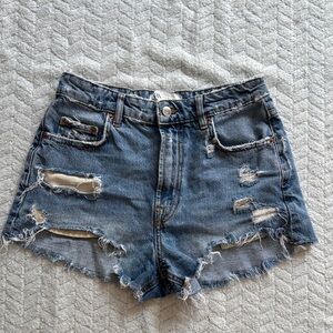 Zara Blue Jean Shorts with Distressed Detailing Size 4
